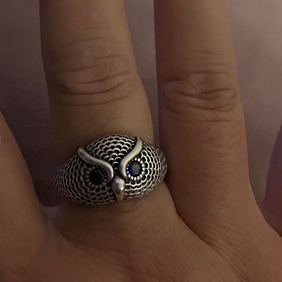 The Blue Eyed Owl Ring in antiqued 925 silver - Picture 5 of 7
